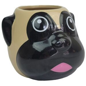 Pug Dog Mug 14 oz 3D Molded Ceramic Beige Black Pet Coffee Cup Gift‎ Thumbs Up